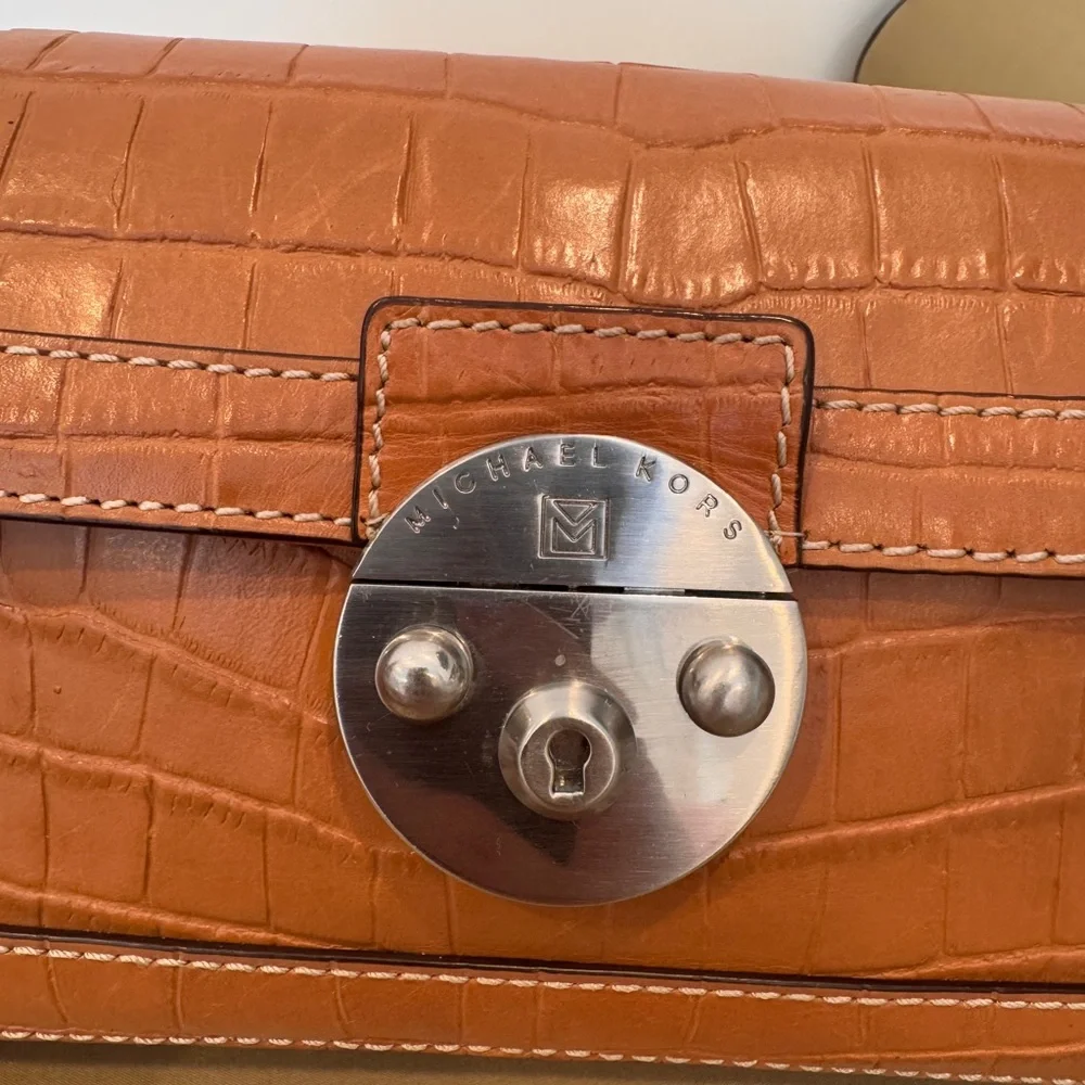 Michael Kors Crocodile Alligator Printed Leather Handbag Chain Link Shoulder Bag - Picture 5 of 8